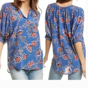Johnny Was Jade Raine silk floral Blue Women's Top.